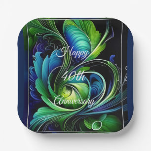 Blauw Groen Bladgroen abstract Gelukkig Jubileum Papieren Bordje