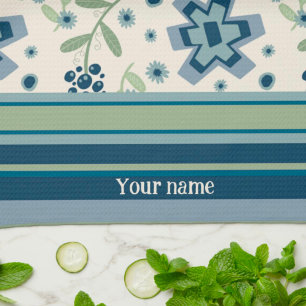 Blauw Groen Bloemen Leuk Chique Gepersonaliseerde  Theedoek