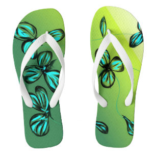 Blauw Groen Bloemen Retro Teenslippers