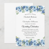 Blauw Groen Boho Waterverf Bloemen Bruiloft Kaart (Voorkant / Achterkant)