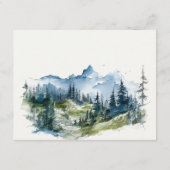 Blauw Groen Bossen Berg Schets Bruiloft Details Informatiekaartje (Achterkant)