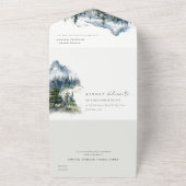 Blauw Groen Bossen Berglandschap Schets Bruiloft All In One Uitnodiging (Buitenkant)