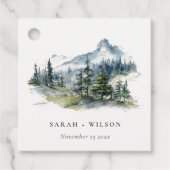 Blauw Groen Bossen Berglandschap Schets Bruiloft Bedankjes Labels (Voorkant)