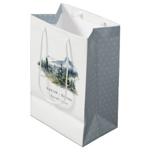 Blauw Groen Bossen Berglandschap Schets Bruiloft Medium Cadeauzakje