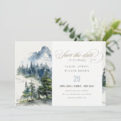 Blauw Groen Bossen Berglandschap Schets Bruiloft Save The Date (Staand voorkant)
