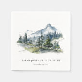 Blauw Groen Bossen Berglandschap Schets Bruiloft Servet (Voorkant)