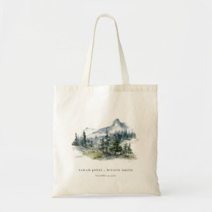 Blauw Groen Bossen Berglandschap Schets Bruiloft Tote Bag