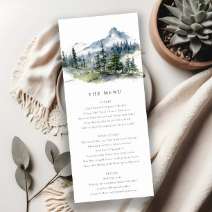 Blauw Groen Bossen Mountain Sketch Bruiloft Menu K Kaart