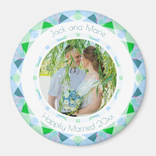 Blauw Groen Bruiloft Keepsake Foto Gift Magneet