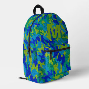 Blauw Groen Camouflage Glitter Buiten Monogram Bedrukte Rugzak
