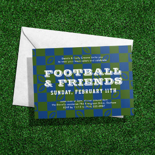 Blauw Groen Checkerboard Football Game Watch Party Kaart