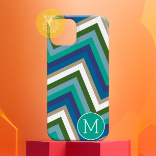 Blauw Groen Chevron Patroon Eenvoudig Monogram iPhone 16 Hoesje