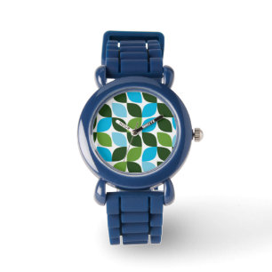 Blauw, groen, cool, trendy, moderne abstracte natu horloge