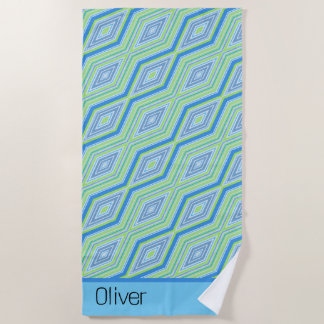 Blauw Groen Diagonaal Diamant Retro Naam Strandlak Strandlaken