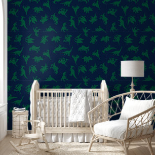 Blauw Groen Dinosaur Baby Boy Nursery Peel & Stick Behang