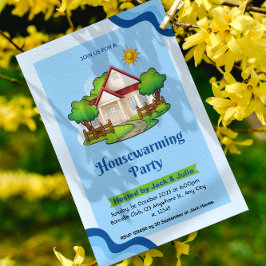 Blauw Groen Elegant Housewarming Party Uitnodiging