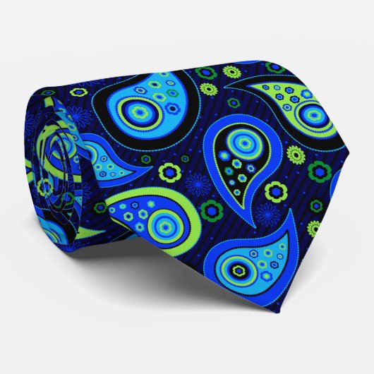 Blauw groen elegant paisleypatroon stropdas (Opgerold)