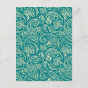 Blauw-groen en beige Creme Paisley Briefkaart