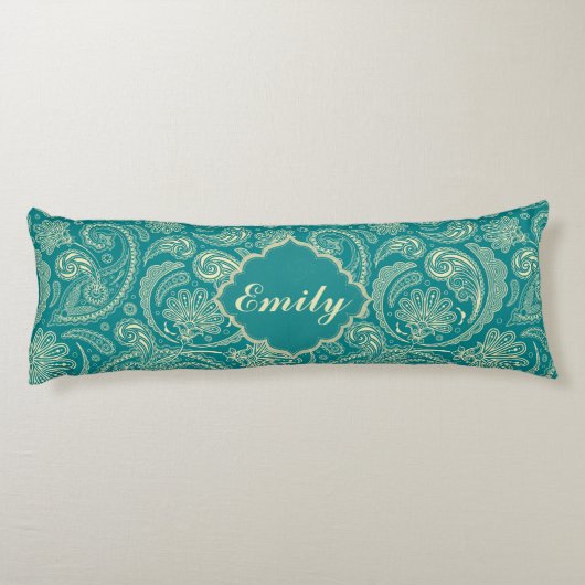 Blauw-groen en beige Creme Paisley Lichaamskussen (Achterkant)