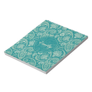 Blauw-groen en beige Creme Paisley Notitieblok