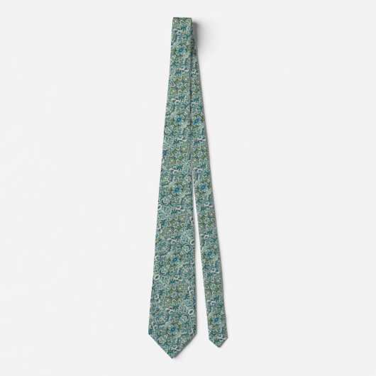Blauw, Groen en Blauwgroen Floral & Swirl Pattern Stropdas (Voorkant)
