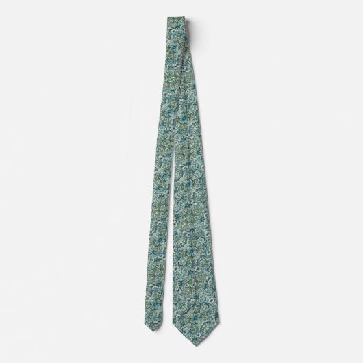 Blauw, Groen en Blauwgroen Floral & Swirl Pattern Stropdas (Achterkant)