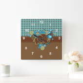 Blauw, groen en bruin geplakt Baby Vierkante Klok (Huis)