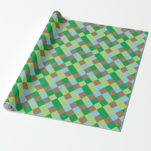 Blauw groen en bruin vierkantspatroon cadeaupapier