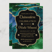 Blauw, groen en goudglitter Agate Quinceanera Kaart (Voorkant / Achterkant)