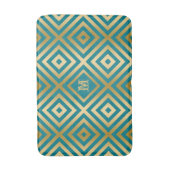 Blauw-groen en goudmatig geometrisch patroon badmat (Voorkant Verticaal)