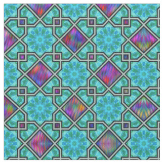 Blauw groen en helder islamitisch stijlpatroon stof