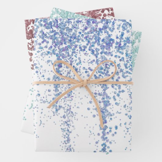 Blauw Groen en Rood Sequin Sparkles Verpakkingsdoc Inpakpapier Vel (In situ)