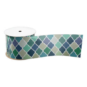 Blauw, groen en turquoise quatrefoil patroon lint