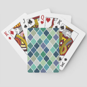 Blauw, groen en turquoise quatrefoil patroon pokerkaarten
