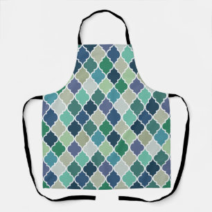Blauw, groen en turquoise quatrefoil patroon schort