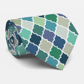 Blauw, groen en turquoise quatrefoil patroon stropdas (Opgerold)