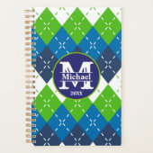 Blauw, groen en wit Argyle gepersonaliseerd Planner (Voorkant)