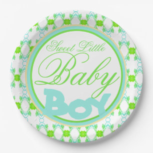 Blauw groen en wit Baby Boy Douche Decor Papieren Bordje