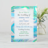 Blauw, groen en wit marmer fluid Art Weddenschap Kaart (Staand voorkant)