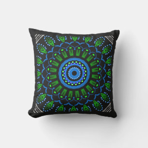 Blauw, groen en zwart vierkant kussen Jimette desi