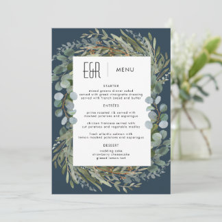 Blauw Groen Eucalyptus Lijst Zwart op Wit Menu