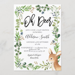 Blauw groen gebladerte Oh Deer Baby shower Invitat Kaart