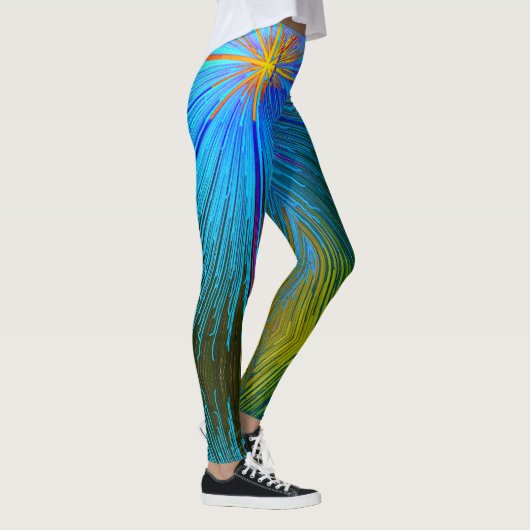Blauw Groen Geel Abstract Stripe Pattern Modern Leggings (Rechts)