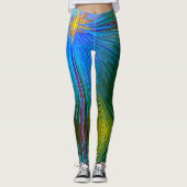 Blauw Groen Geel Abstract Stripe Pattern Modern Leggings (Voorkant)
