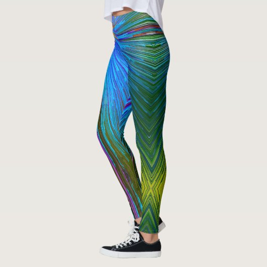 Blauw Groen Geel Abstract Stripe Pattern Modern Leggings (Links)