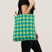Blauw Groen Geel Check Plaid Pattern Design Draagtas (Dichtbij)