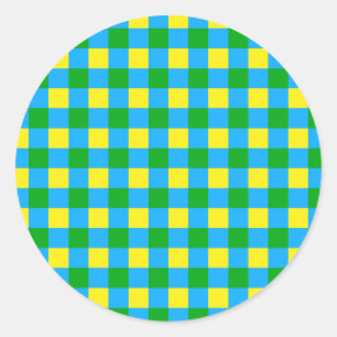 Blauw Groen Geel Check Plaid Pattern Design Ronde Sticker