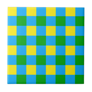 Blauw Groen Geel Check Plaid Pattern Design Tegeltje