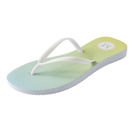 Blauw Groen Geel Ombre Monogram Flipflops Teenslippers (Schuin)