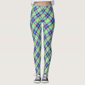 Blauw Groen Geel Paarse Lint Plaid Leggings (Voorkant)